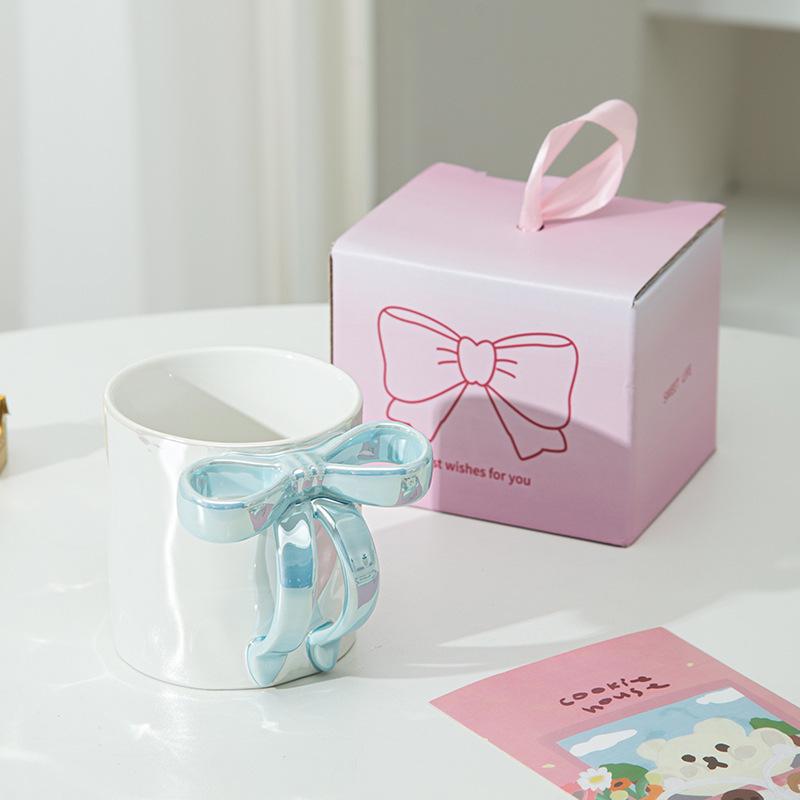 Lux Ceramic Bow Mug - Elegant Wedding Party Favor Coffee Cup