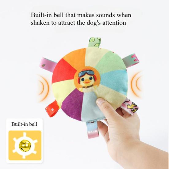 2 Pcs Rainbow Plush Flying Disc Dog Toy Interactive Sound Toy Outdoor Training Game Dog Chew Toy for Small Large Dogs
