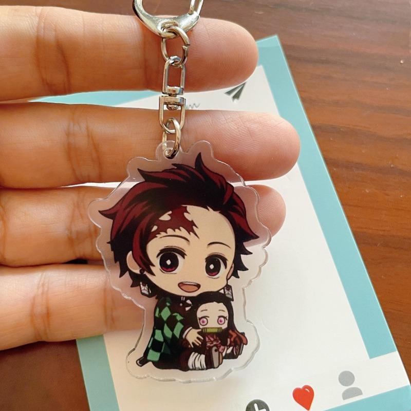 Demon Slayer Cartoon Acrylic Keychain Kamado Tanjirou Anime Action Figures Doll Kawaii Car Key Bag Decoration Cute Gift for Girl