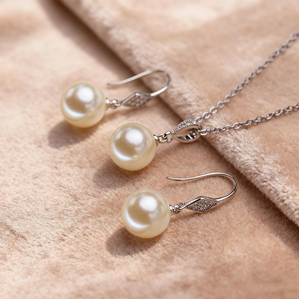 Imitation Pearl Necklaces Earrings Sets For Women Fashion Flower Cubic Zirconia Pendant with Chain Birhday Gift