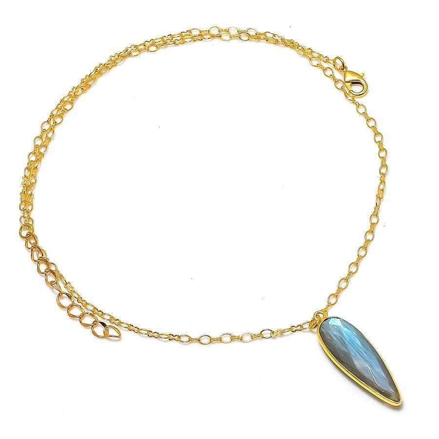 Labradorite Gemstone Handmade 925 Sterling Silver Jewelry Necklace 20" KJ-1701