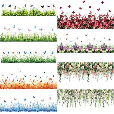 Wandtattoos für Wohnzimmer Schlafzimmer Minimalistische Sockelleiste Blumen Rosen Pflanzen Kreative Taillenlinie Hintergrund Wandkunst Gemälde Heimdekoration