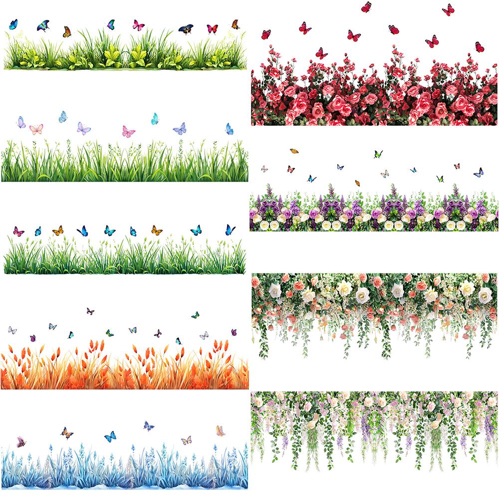 Wall Decals for Living Room Bedroom Minimalist Skirting Board Flowers Roses Plants Creative Waistline Background Wall Art Paintings Home Decor