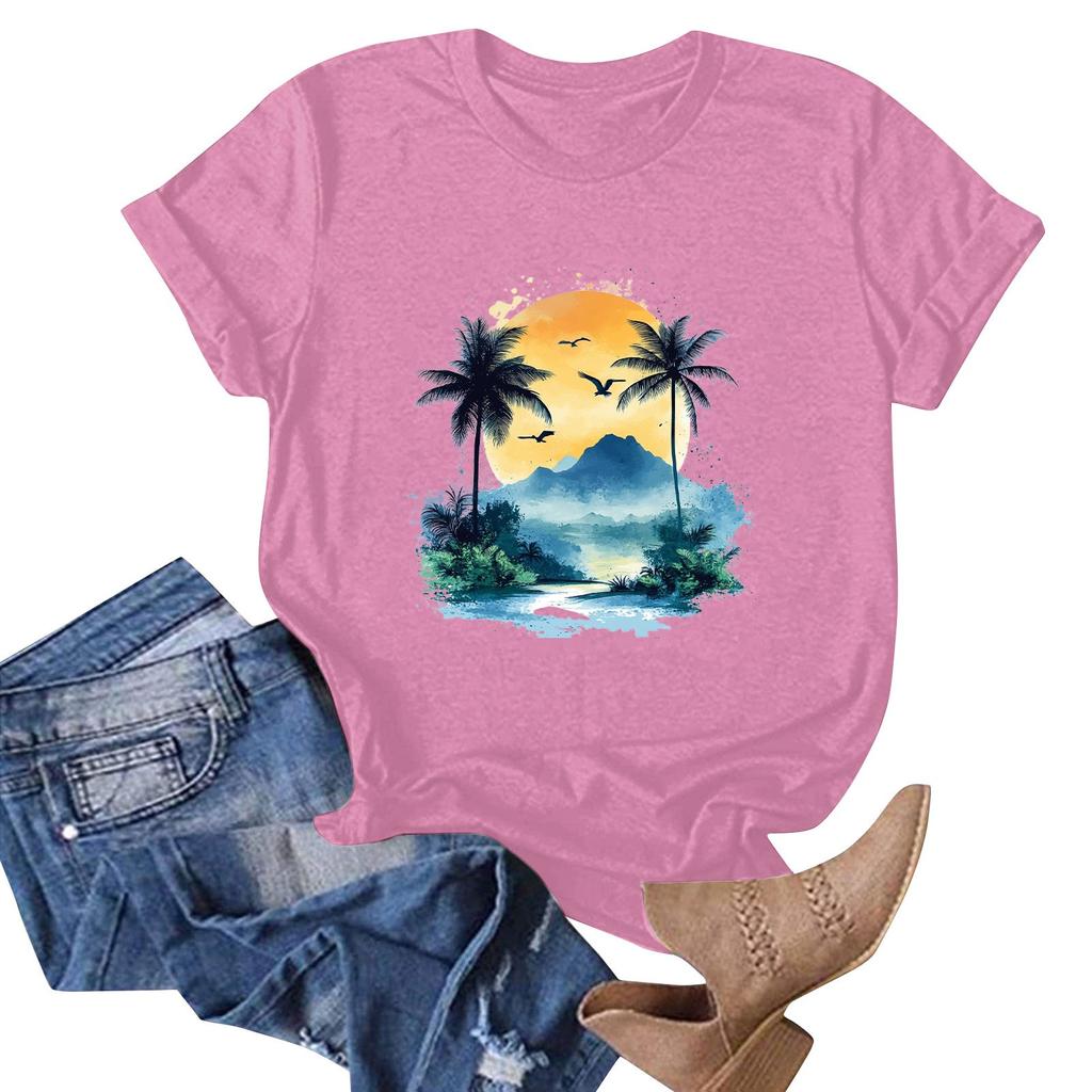 Women's Hawaiian Floral Print Short Sleeve T-Shirt Top
