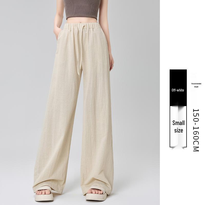 

Women s 2026 Summer Ice Silk Cotton Linen Wide-Leg Pants - Lightweight, Drape, Casual Style Small грязно-белый