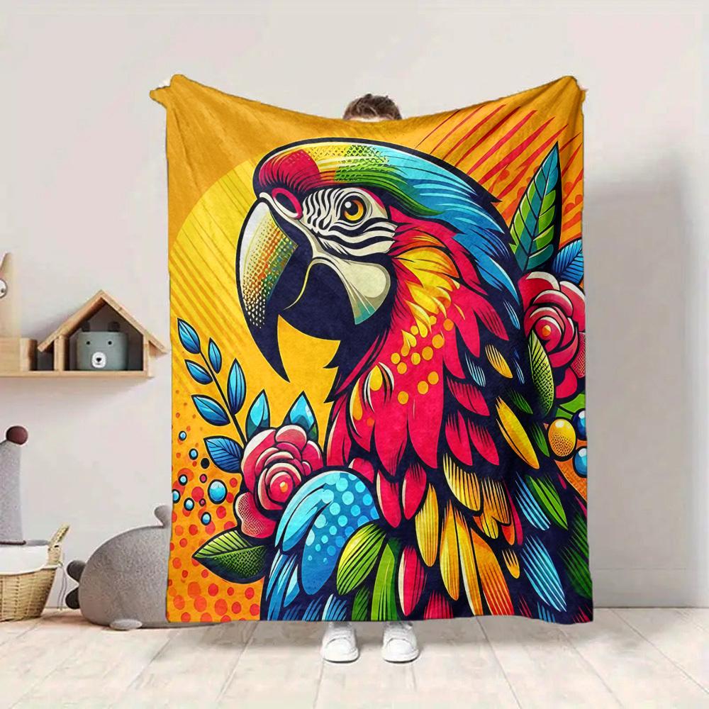 1pc Parrot Flowers Lightweight Flannel Blanket, Comfortable and Warm Blanket, for Office and Camping Sofa Bed, Livingroom055