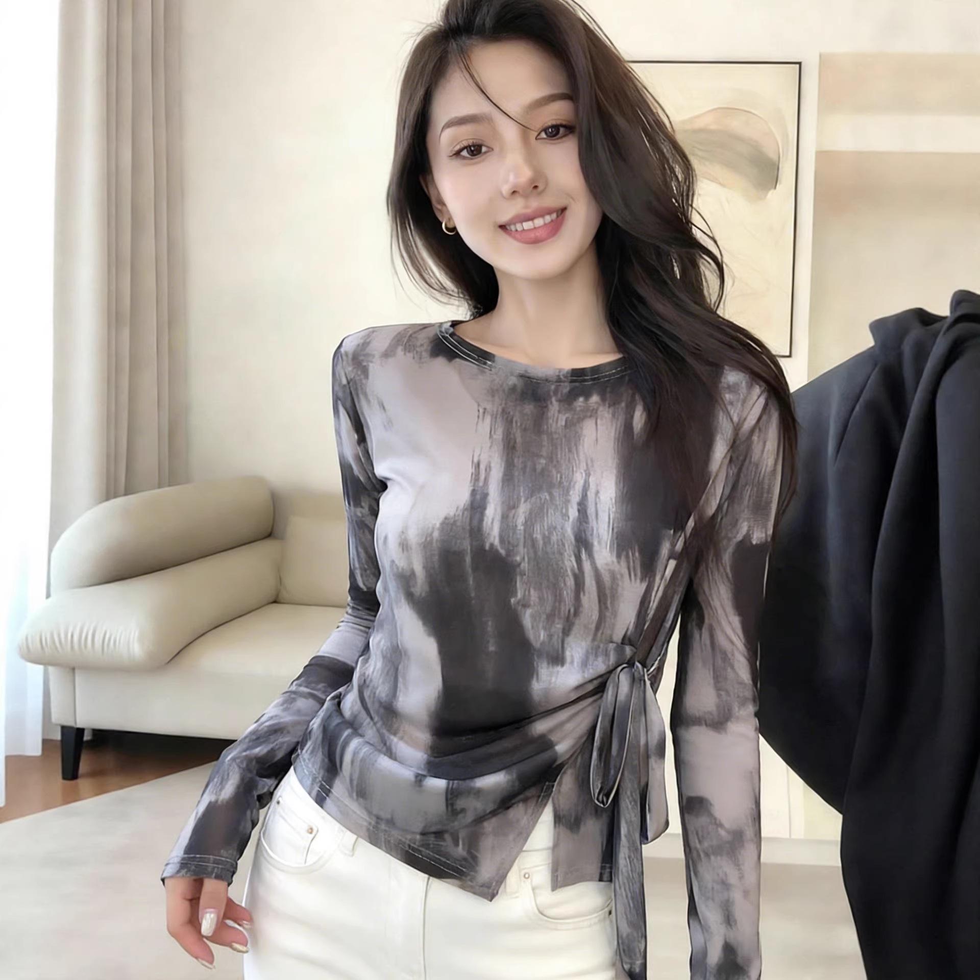 2026 Ink Wash Tie-Dye Long Sleeve Sun Protection Cover-Up T-Shirt Small