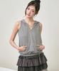 THE GREEN LAB Striped Glam Hooded Sleeveless Top [Light Gray]