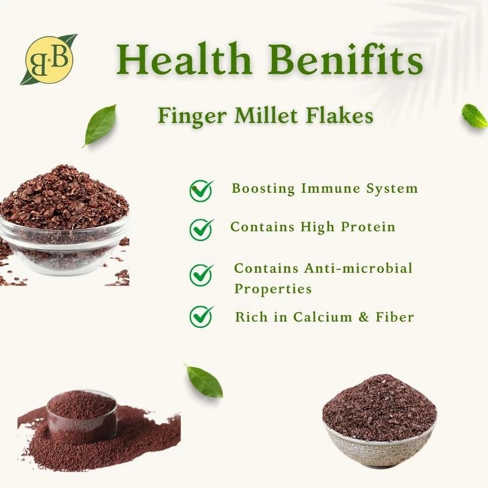 B&B Organics Finger Millet Flakes (500g)/ Traditional Millet Flakes/Ragi Aval.