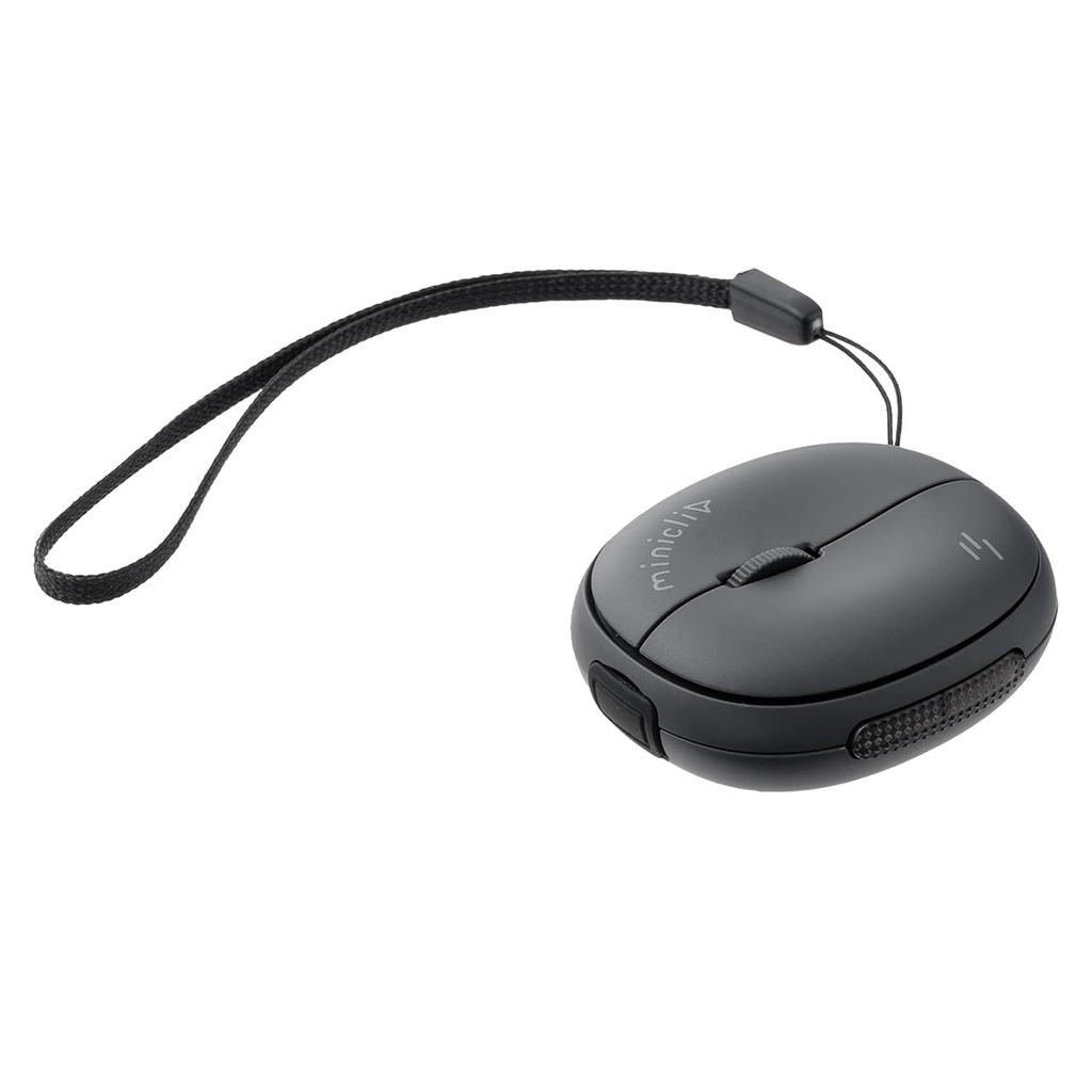 SANWA DIRECT Miniclip Bluetooth 5 with Mobile Mouse, Ultra-Small, Quiet, Rechargeable, Buttons, Portable, Multi-Pairing Support, Strap, Mouse, Black,