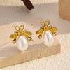 European and American retro bee pearl titanium steel stud earrings women's fashion temperament light luxury stainless steel earrings electroplated 18K