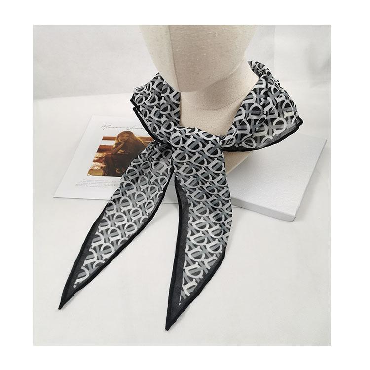 Chinese New Year Korean rhombus decorative small silk scarf, hot ins striped small scarf contrasting color fashionable rhombus silk scarf
