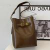 2023 Fashionable Simple Commuter Light Luxury Bag Buckle Shoulder Crossbody Bag Black Coffee Color City Simple Pu Bucket Bag