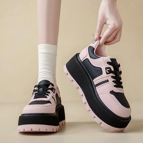 Little White Shoe Women 2025 New Soft Leather Muffin Thick Sole Black and White Panda Women's Shoes Versatile Height Increase Sports and Leisure