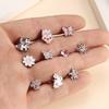 Bobisty 1Pair Cute Screw Back Earrings for Women Stainless Steel Multicolored Heart Flower Butterfly Rainbow CZ Stud Earrings