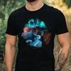 T-Shirt Men Watercolor Northern Lights Motif Cotton Size XS To 5XL