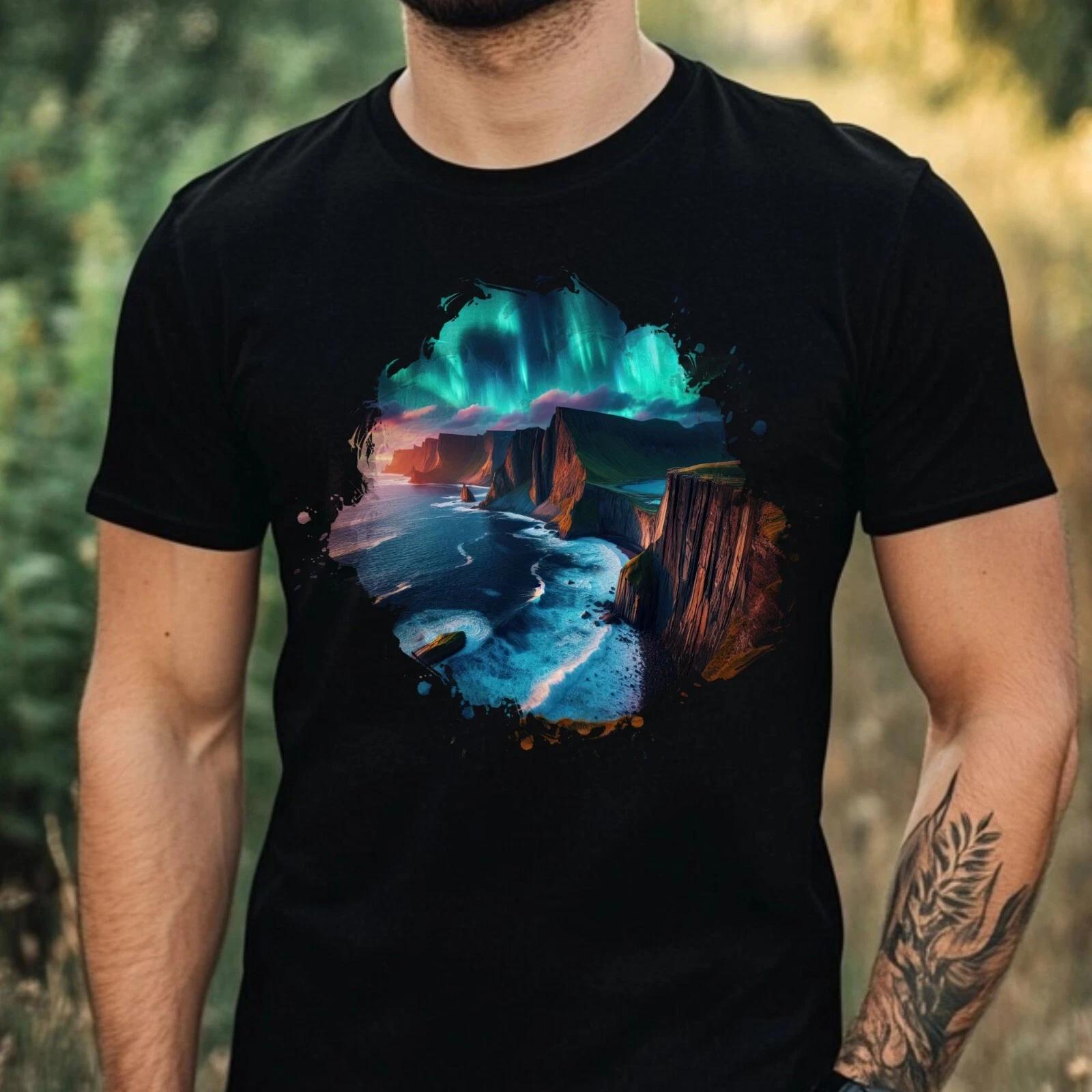 T-Shirt Herren Aquarell Nordlicht Motiv Baumwolle Größe XS bis 5XL XXXXL