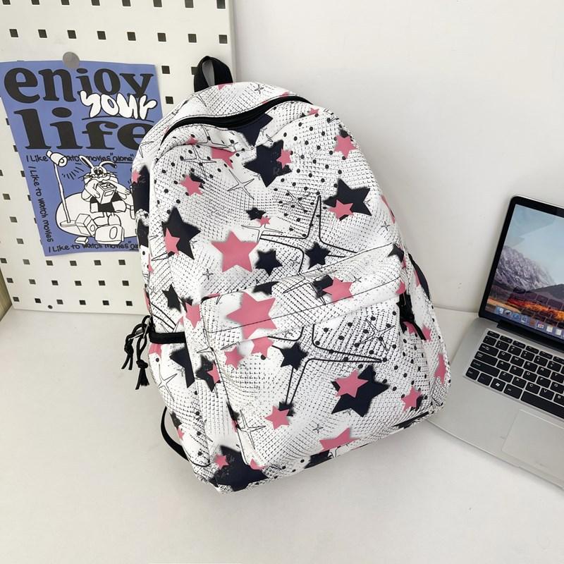 Schoolbag Casual Backpack Female Versatile Star Printed Student School Bag Female Couple Commuter Travel Backpack