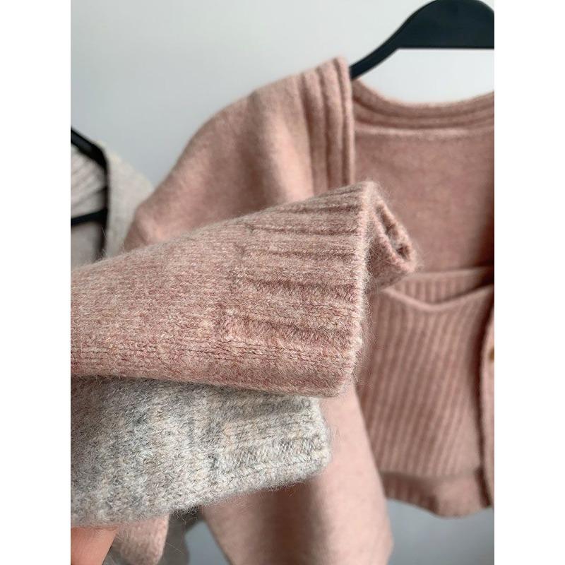 Pit Strip and Waist Knitted Sweater Cardigan Suspender Plain Color Sweet Spicy Style High-end Short Loose Autumn and Winter