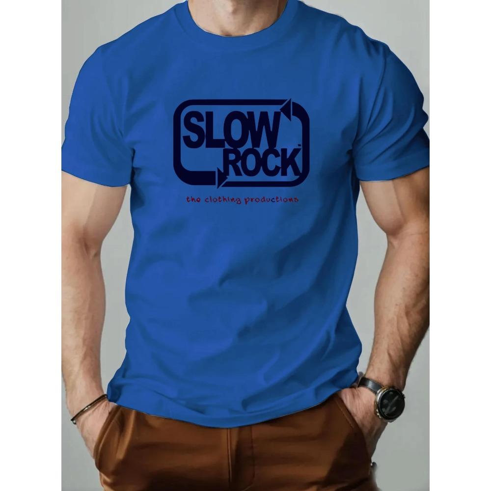 Men's T Shirt Slowrockk Pattern Printed Summer Fashion Leisure Breathable Men Round Neck T-shirt High Quality Men's Clothing