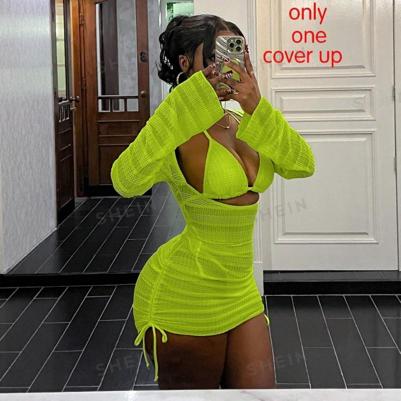 2026 New European and American Spice Girl Style Knitted Neck Dress Slim and Thin Short Holiday Style Swimsuit Blouse