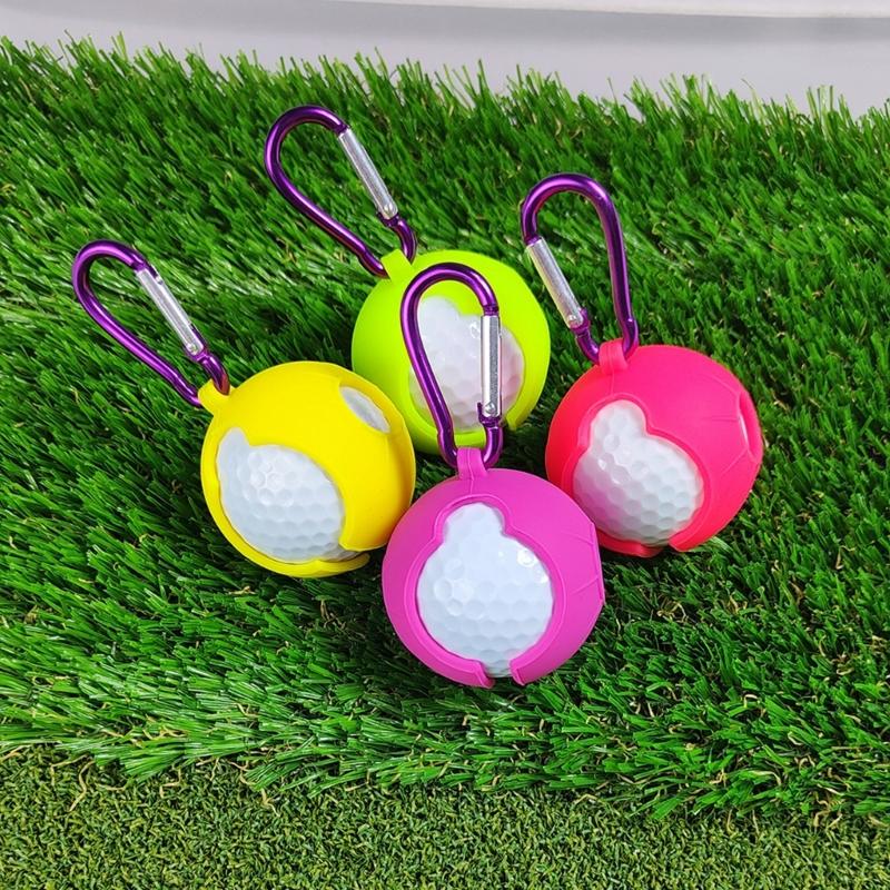 Single Balls Protective Case Golf Balls Protector with Aluminum Hook Golf Balls Sleeve Silicone Golf Balls Clip Holder