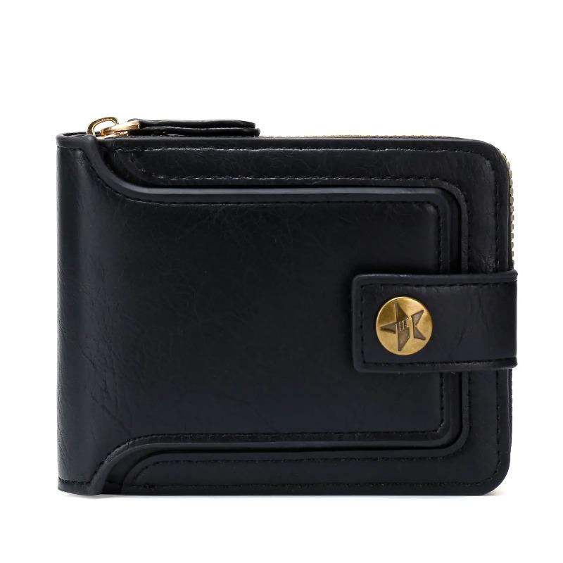

Fashion Short Style Coin Pocket Tri-fold Card Case Purse Vintage Men High Quality PU Leather Small Wallet Credit Card Holder чорний