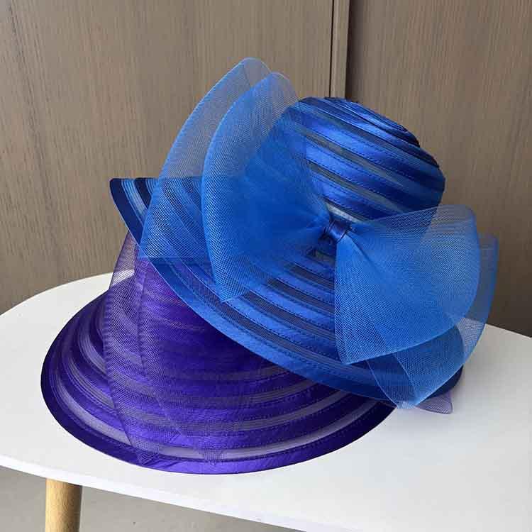 Fashion crystal cloth mesh top hat elegant bow sun hat women's summer beach sun hat
