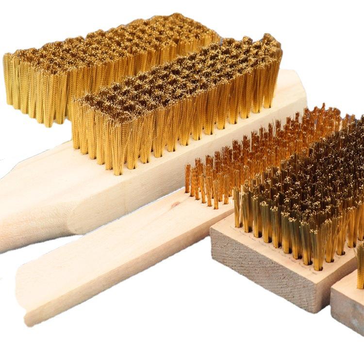 Copper Wire Brush with Wooden Handle for Fine Derusting, Deburring, Polishing, and Grinding