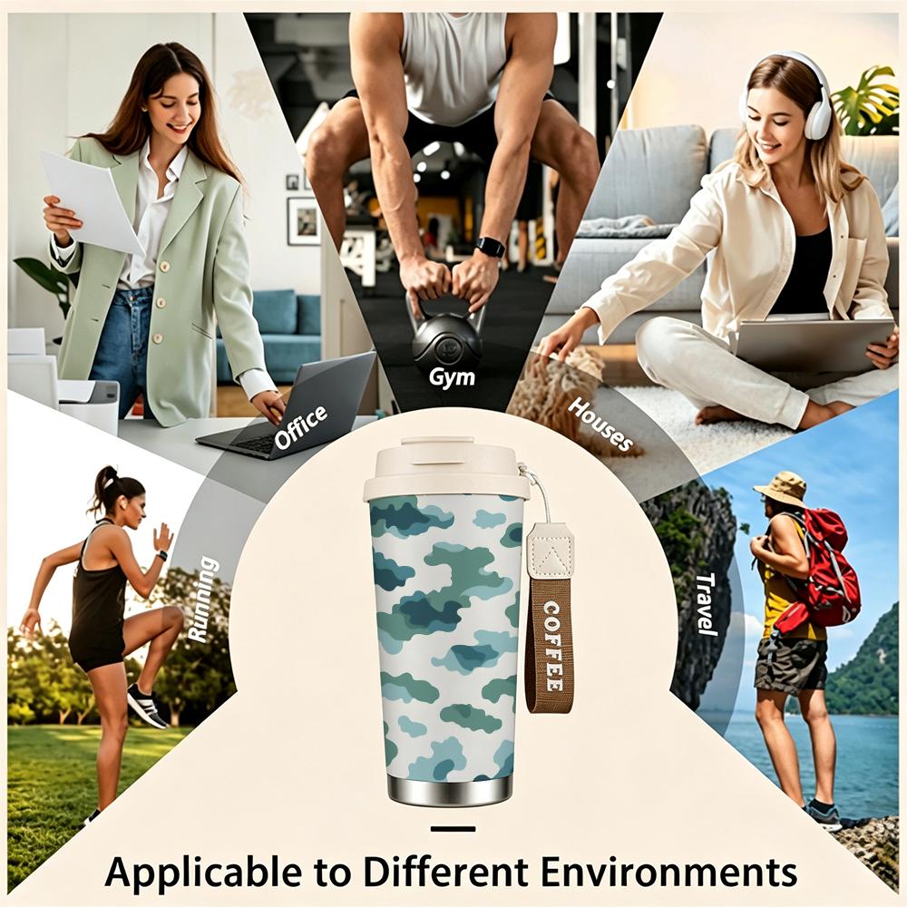 Abstract Blue Camo Print Stainless Steel Insulated Coffee Tumbler Vacuum Thermal Cup Leakproof Travel Mug for Office Outdoor Gift