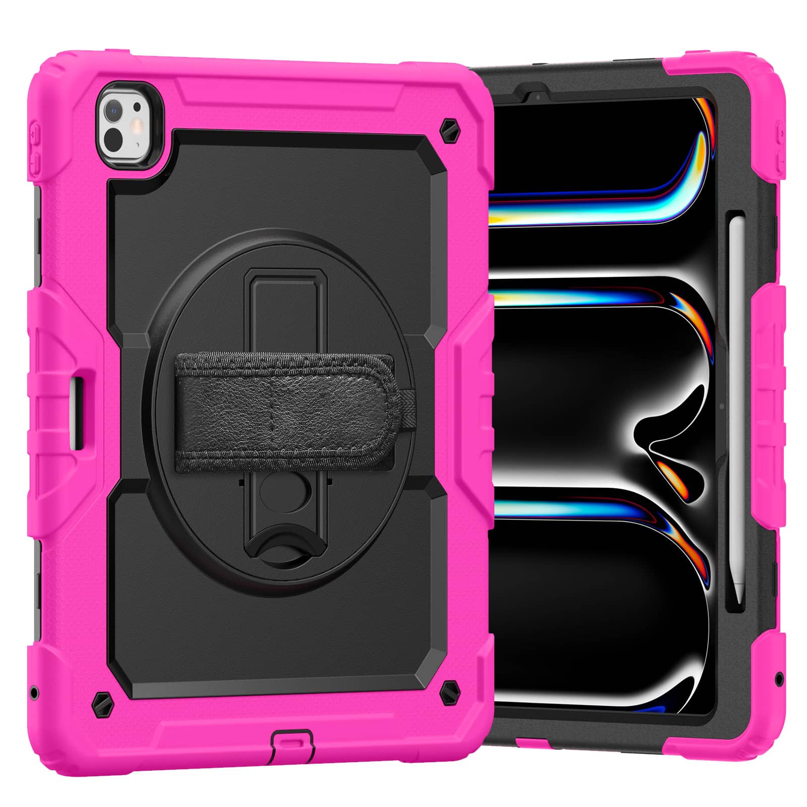 pour iPad Pro 13 pouces (M4) , Coque en Silicone Antichoc de Qualité Militaire avec Support Stylet + Poignée Sangle d'Épaule iPad Pro 13 M4 2024