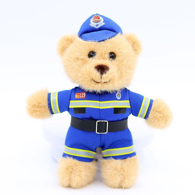 New Traffic Police Uniform Bear Keychain Plush Doll Rescue Fire Bear Pendant Event Promotion Gift