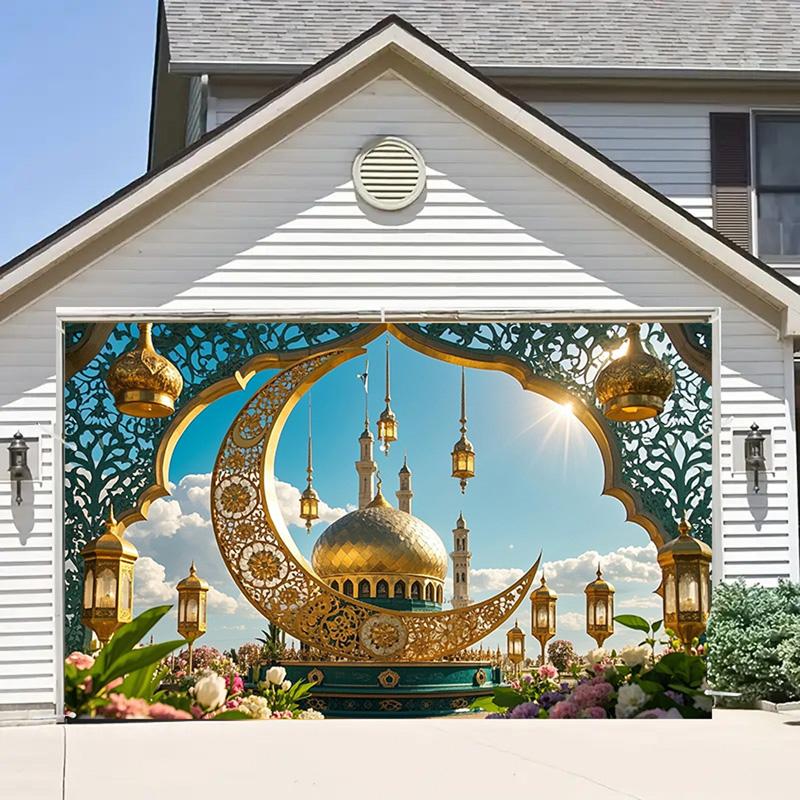 Moschee Mond Laterne Eid Mubarak Hintergrund Banner Arabischer Ramadan Mubarak Fotohintergrund Islamische Muslimische Festival Dekoration