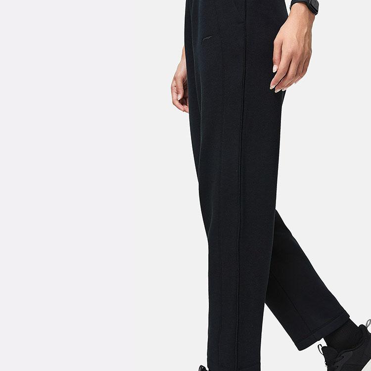 Li Ning Fitness Series Solid Color Thickened Elastic Waist Straight Leg Sports Pants Women Bottoms Black AKLT776-1
