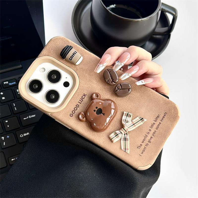Autumn and Winter Brown Coffee Bear for IPhone14/15pro for Apple 16promax Mobile Phone Case 12pro Three-dimensional