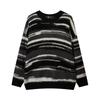 Unisex Oversized Crewneck Sweater Acrylic Blend Warm Streetwear Knit Top With Colorblock Stripes
