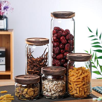 Acacia Wood Glass Storage Tank, Kitchen Storage Sealed Jar, Grain Storage Tank, Coffee Storage Tank