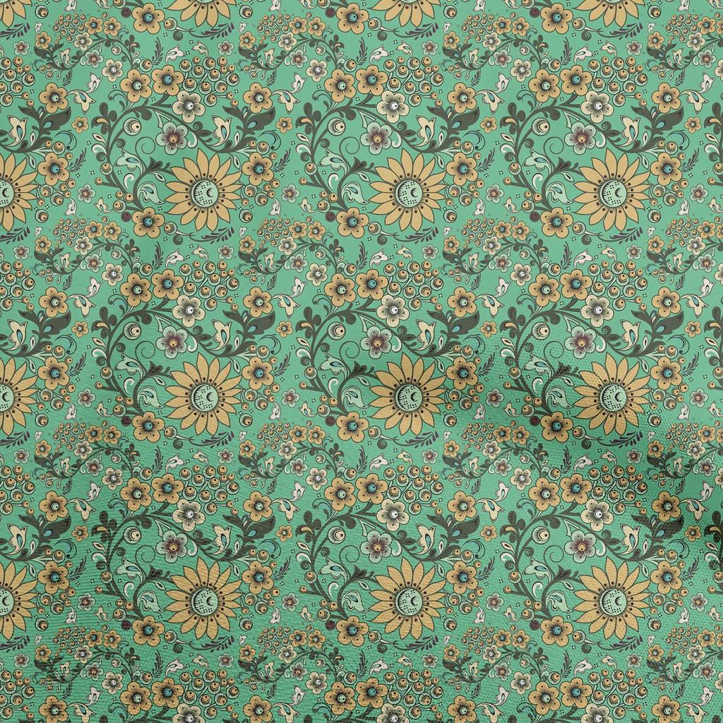 oneOone Cotton Flex Light Gray Fabric Asian Suzani  Dress Material Fabric Print Fabric By The Yard 40 Inch