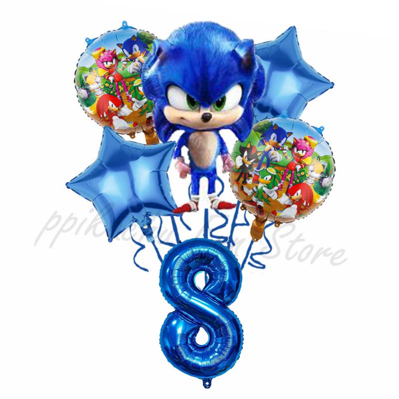 6Pcs Cartoon Hedgehog Balloons Sonic Theme Birthday Party Decoration Balloons For Boys Children Baby Bath Toys