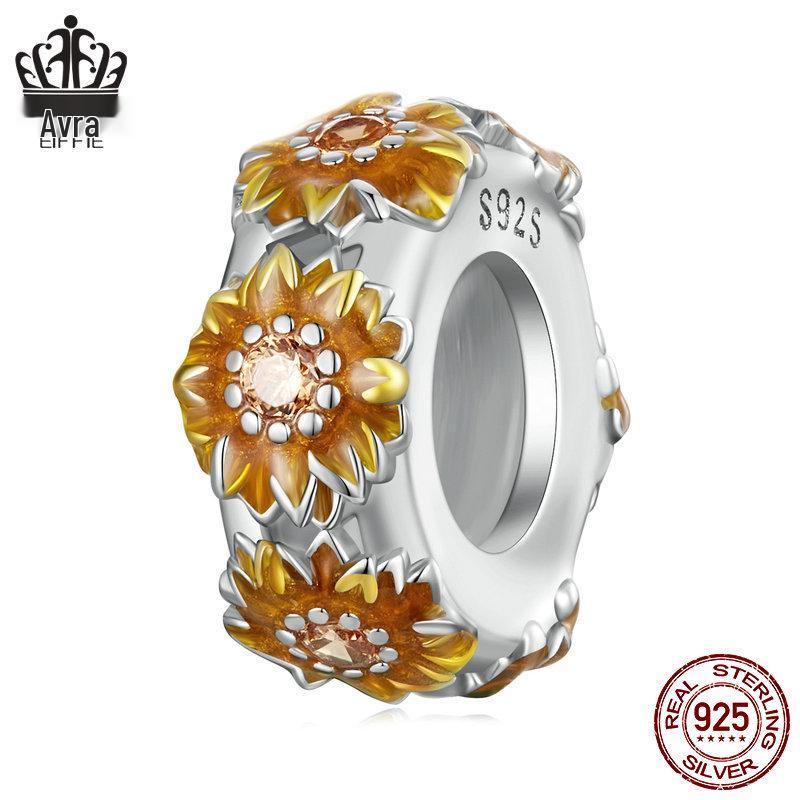 

Браслет Everly Sunflower из серебра 925 пробы, сделай сам, с силиконовыми разделительными бусинами и предохранительной цепочкой