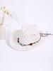 Unisex White Hollow Woven Straw Hat With Beaded Band, Rolled Brim Panama Cowboy Hat For Summer Outdoor Travel Sun Protection
