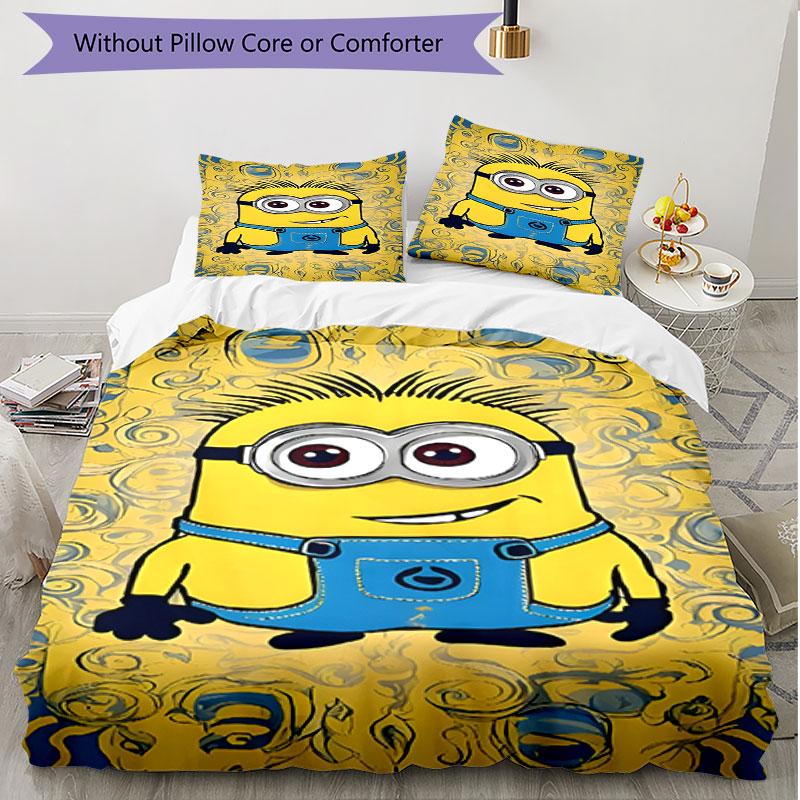 3pcs Duvet Cover Set (1*Duvet Cover + 2*Pillowcase, Without Core), Minions Print Soft All‑Season Bedding Set, Home Bedroom Decor Gift