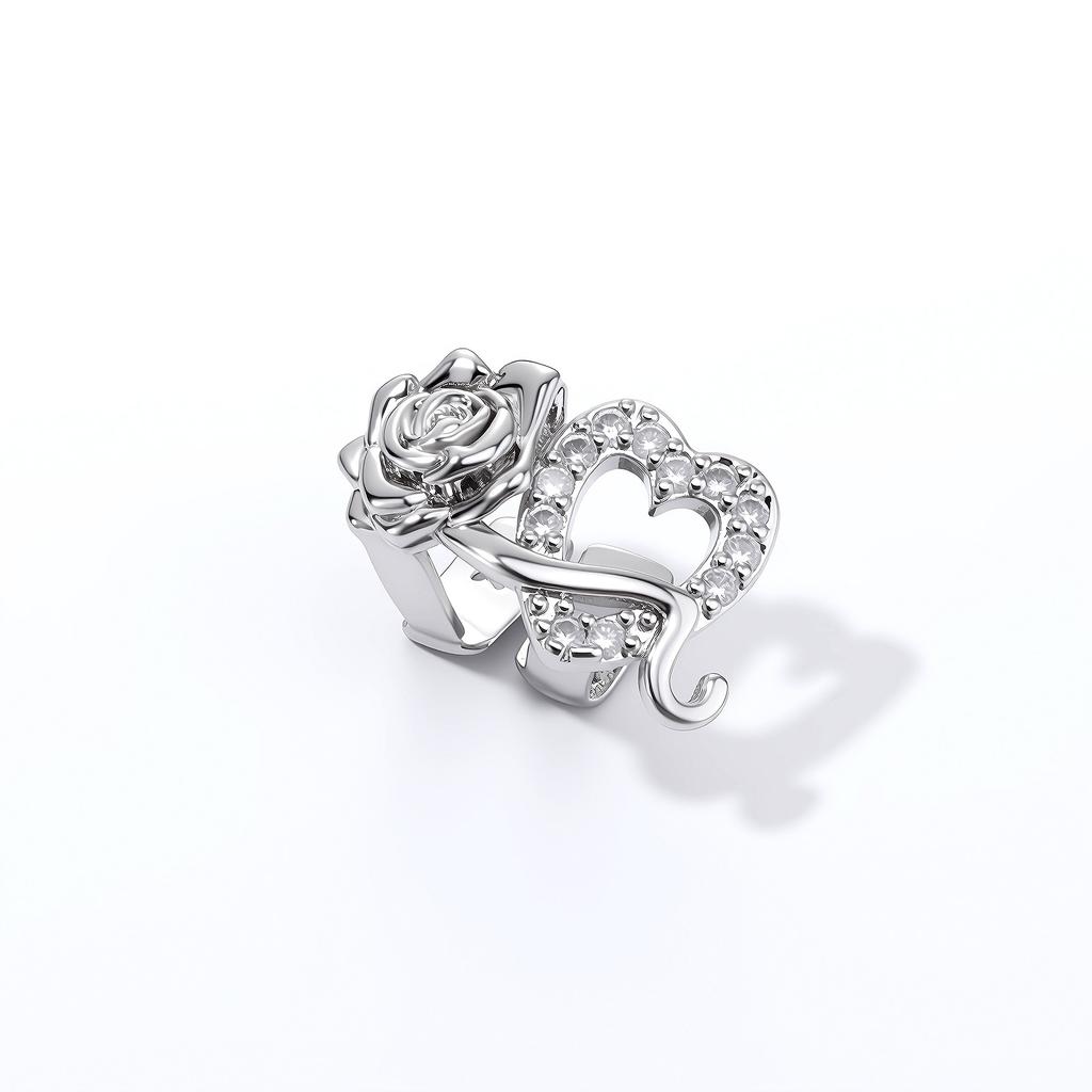 Bling Ready Stock Hip Hop Double Rose Heart Cubic Zirconia Grillz Brass Micro Pave Iced Out Teeth Jewelry Tooth Decor