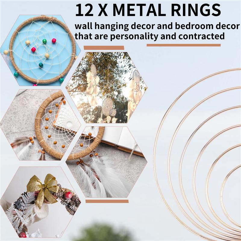 Practical-12 Pcs 6 Sizes Gold Dream Catcher Metal Rings Floral Hoops Wreath Macrame Creations Ring For DIY Crafts