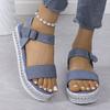 Mode 2025 Metallic-Sandalen Damen Damen Sommermode Denim Ein-Schnallen-Sandalen Offene Zehen Dicke Sohle Sandalen