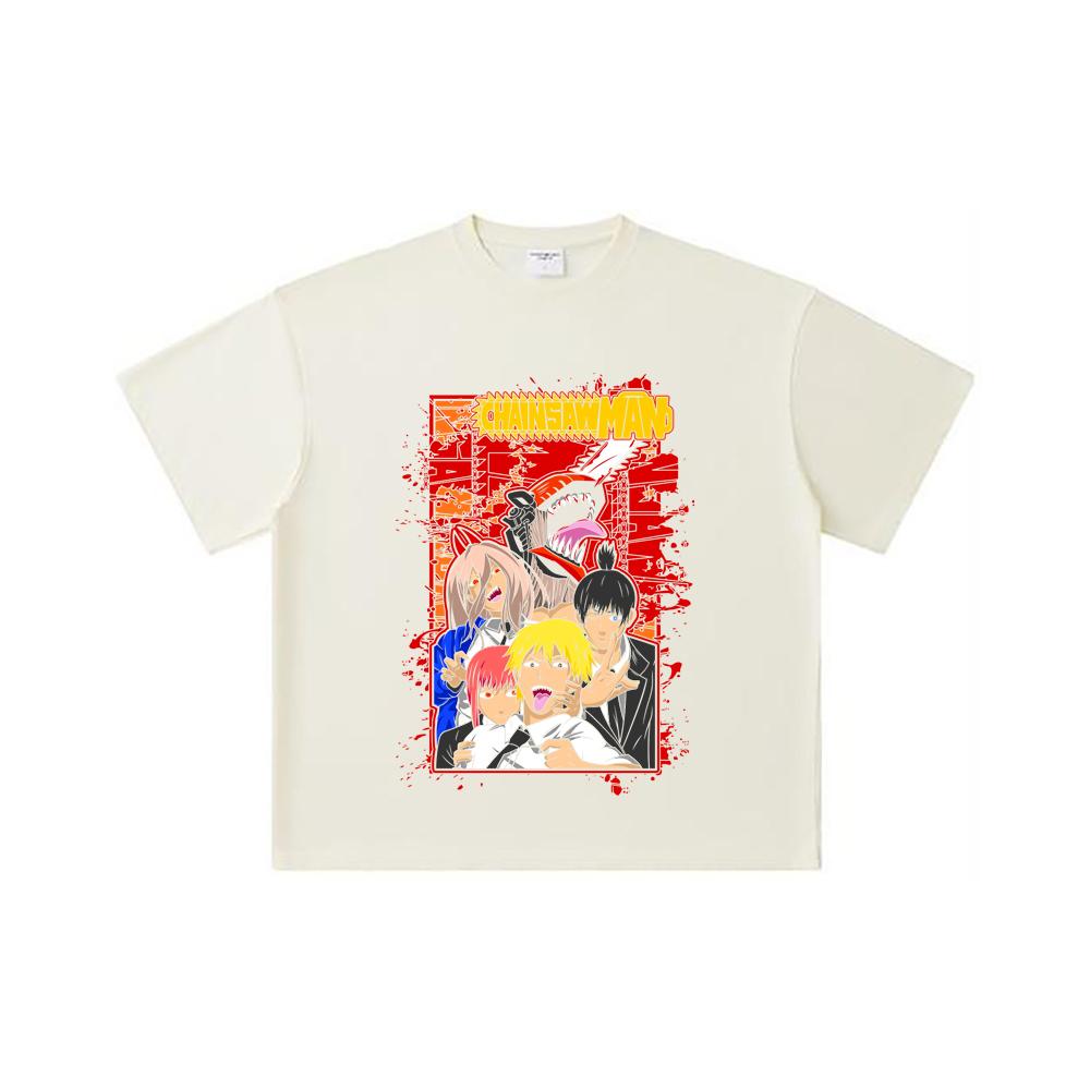 260 GSM Double Yarn 32 Count 100% Cotton Chainsaw Man V26 Print Unisex Heavy Cotton T Shirt
