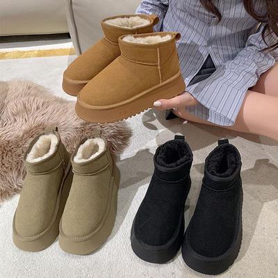 Women's Winter Suede Fleece-Lined Short Boots - Thick Sole, Warm, Fashionable, Casual, Trendy Cotton Boots.