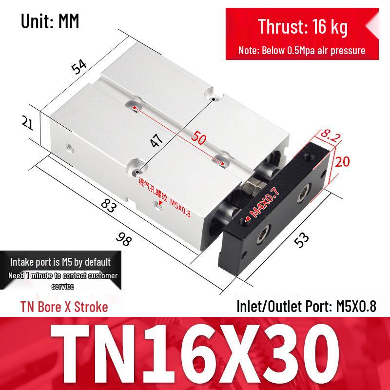 TDA Double-Axis Double-Rod Large Thrust Cylinder - Sizes: 10/16/20/25/32/40/50mm X 20/50/75mm