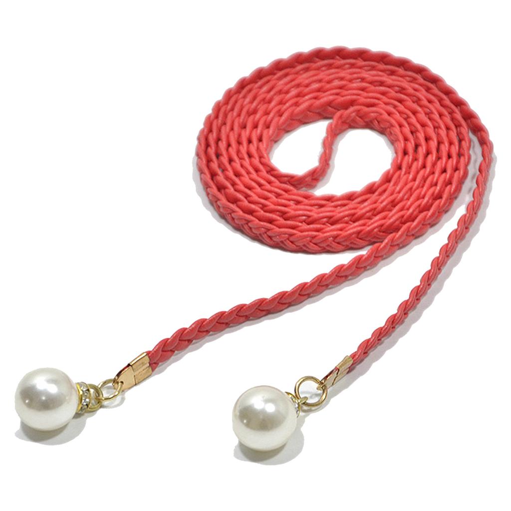 Women Belt Casual Pearl Buckle Decor Woven Thin Waist Rope with Dress 140cm Fashion Accessories for Ladies