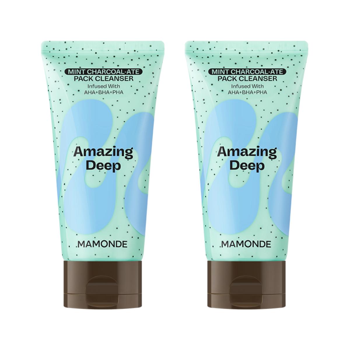 Mamonde Amazing Deep Mint Charcoal Pore Wash Fundation Pack Cleanser 135 г x 2 (Глубоко очищающее и балансирующее выработку себума глиняное очищающее средство для умывания лица, двойная упаковка)